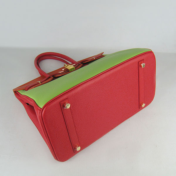 High Quality Fake Hermes 35CM Embossed Veins Leather Bag Red/Orange/Green 6089